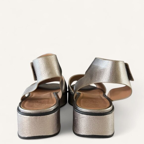 Metallic Platform Sandals 11 M Open Toe Adjustable Ankle Strap Padded Footbed - Picture 5 of 9